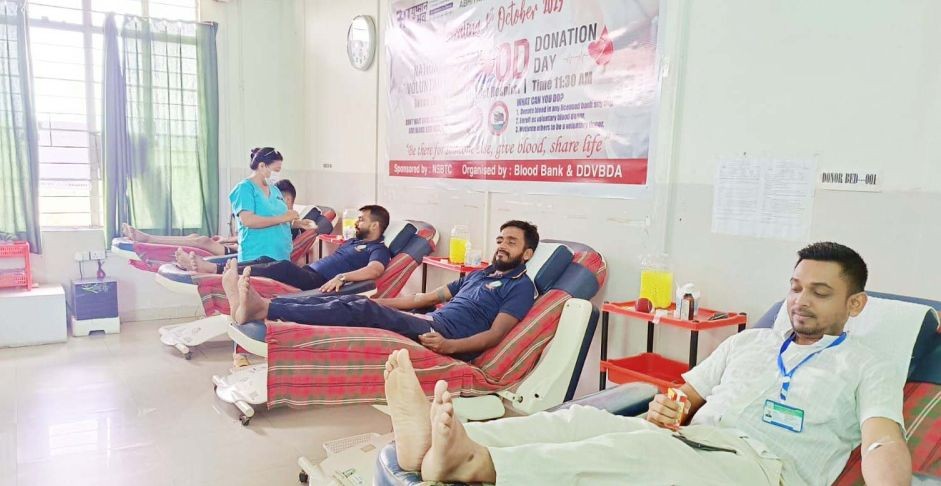 Voluntary blood donors at the donation camp organised on account of the National Voluntary Blood Donation Day on October 1 at the District Hospital Blood Bank, Dimapur. (Morung Photo)